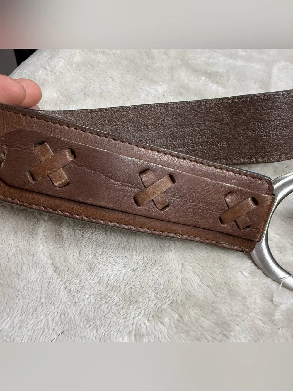 VTG Eddie Bauer Brown Leather Belt with Silver Buckle SZ:L